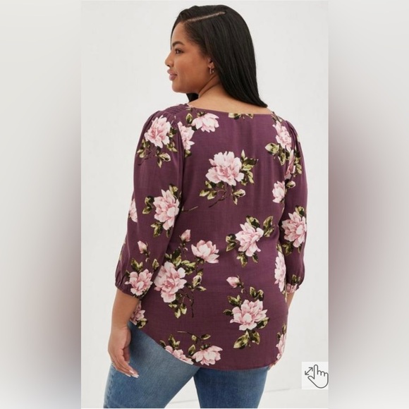 Torrid top Rayon Slub Button-Front Puff Sleeve top blouse size 3X floral - Picture 4 of 11